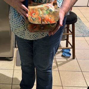 Patricia Nash Floral Orange and Tan Crossbody Bag